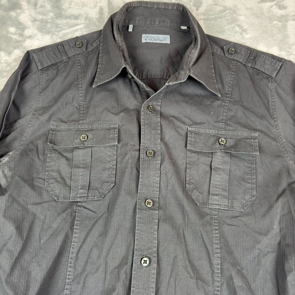 7Diamonds Shirt Mens Large Black Textured Button Up Flap Pockets Western